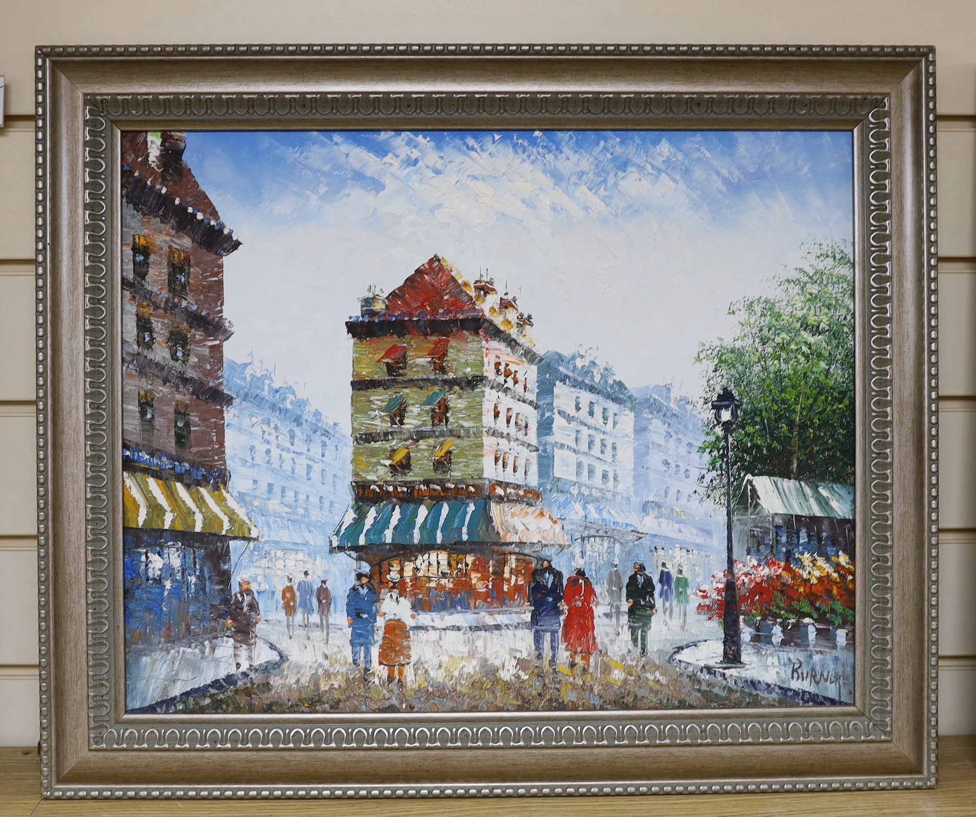 Burnett, oil on canvas, Paris street scene, signed, 40 x 50cm